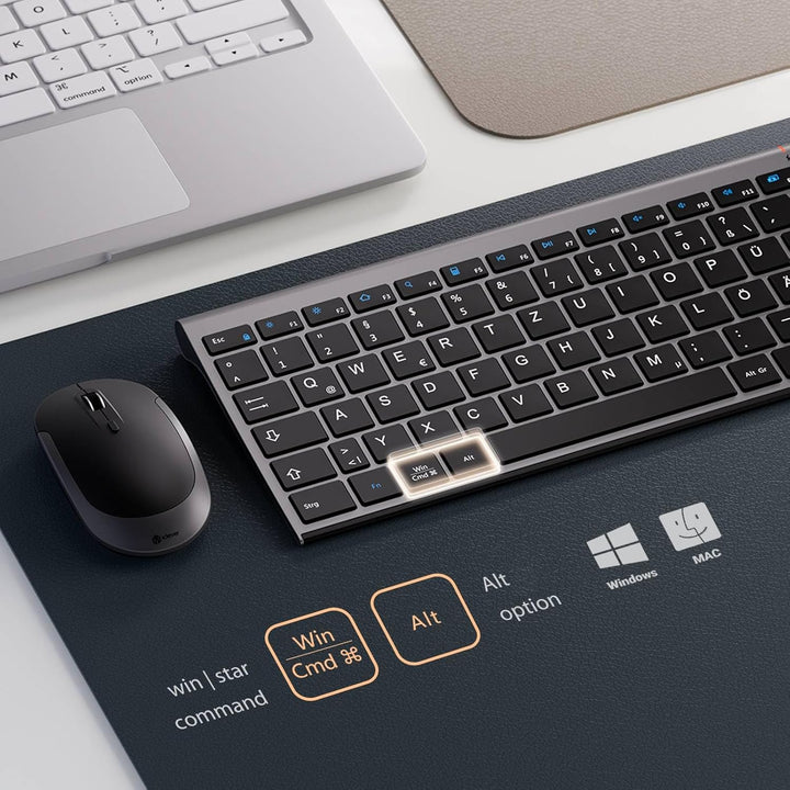 iClever GK03 2.4G Tastatur Maus Set Kabellos, Aluminium Wireless Slim Tastatur QWERTZ Layout (Deutsc