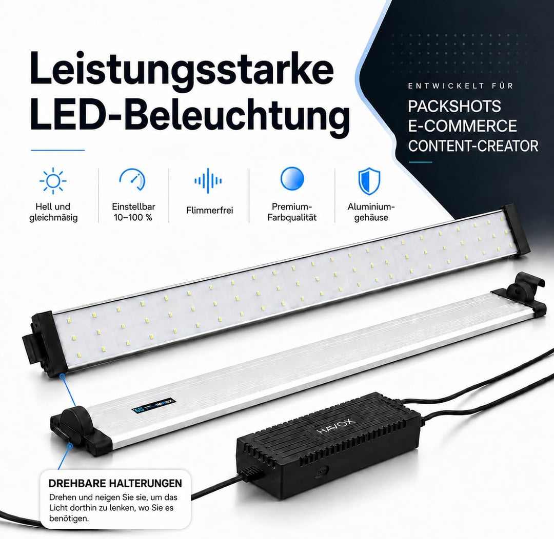 HAVOX - Fotostudio HPB-60XD - Masse 60x60x60cm - 4X Dimmbare LED-Beleuchtung Tageslicht 5500k - 26,0