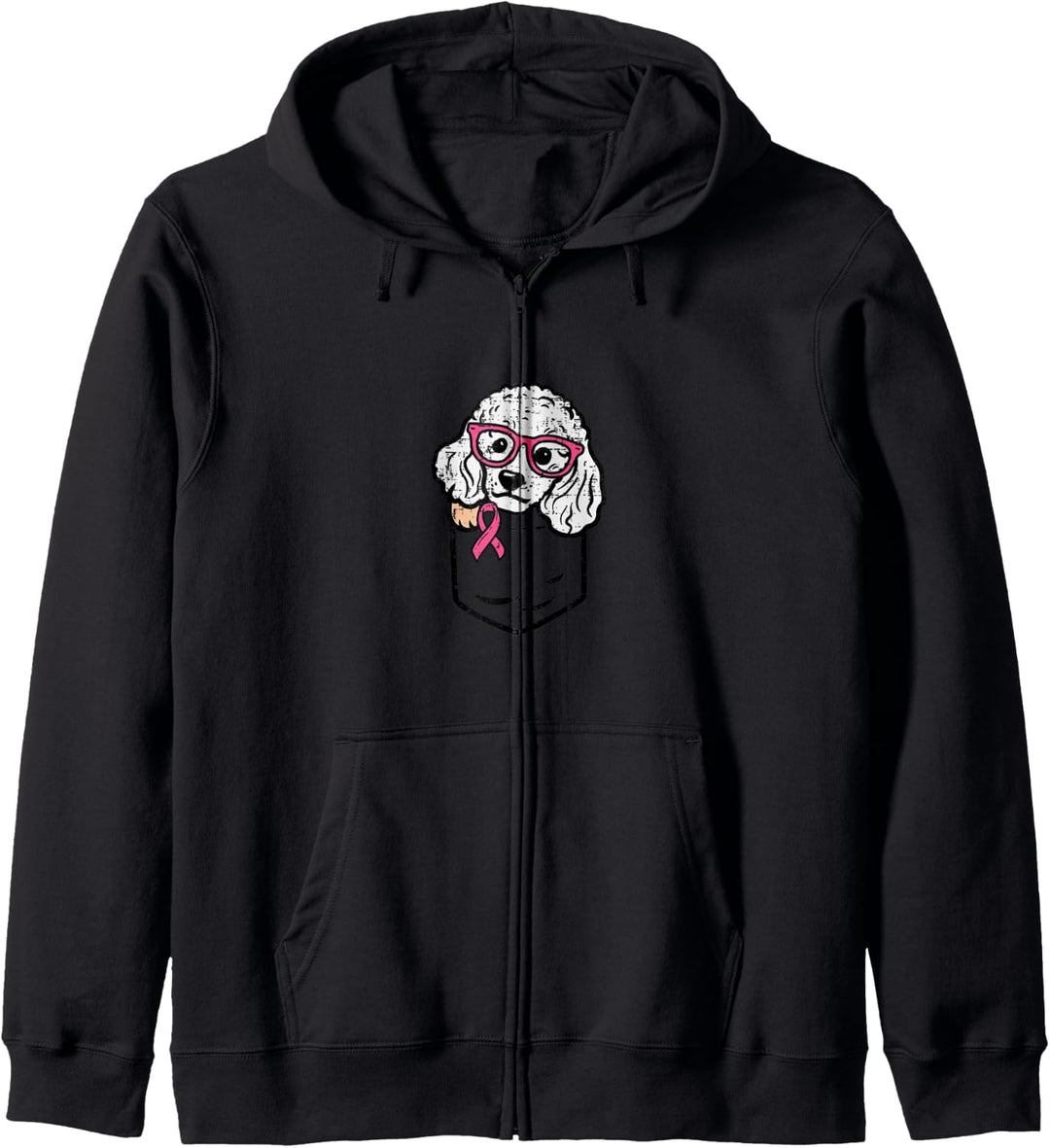 Taschenpudel mit rosa Schleife, niedlicher Brustkrebs-Bewusstseinsweis, Hund Kapuzenjacke
