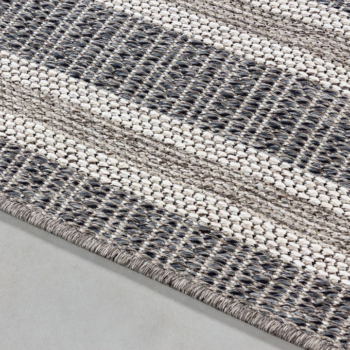 In- & Outdoor Läufer Teppich Robuster, Modern Bordüre Design, Rechteckig, Grau und Creme Farbe, Wett