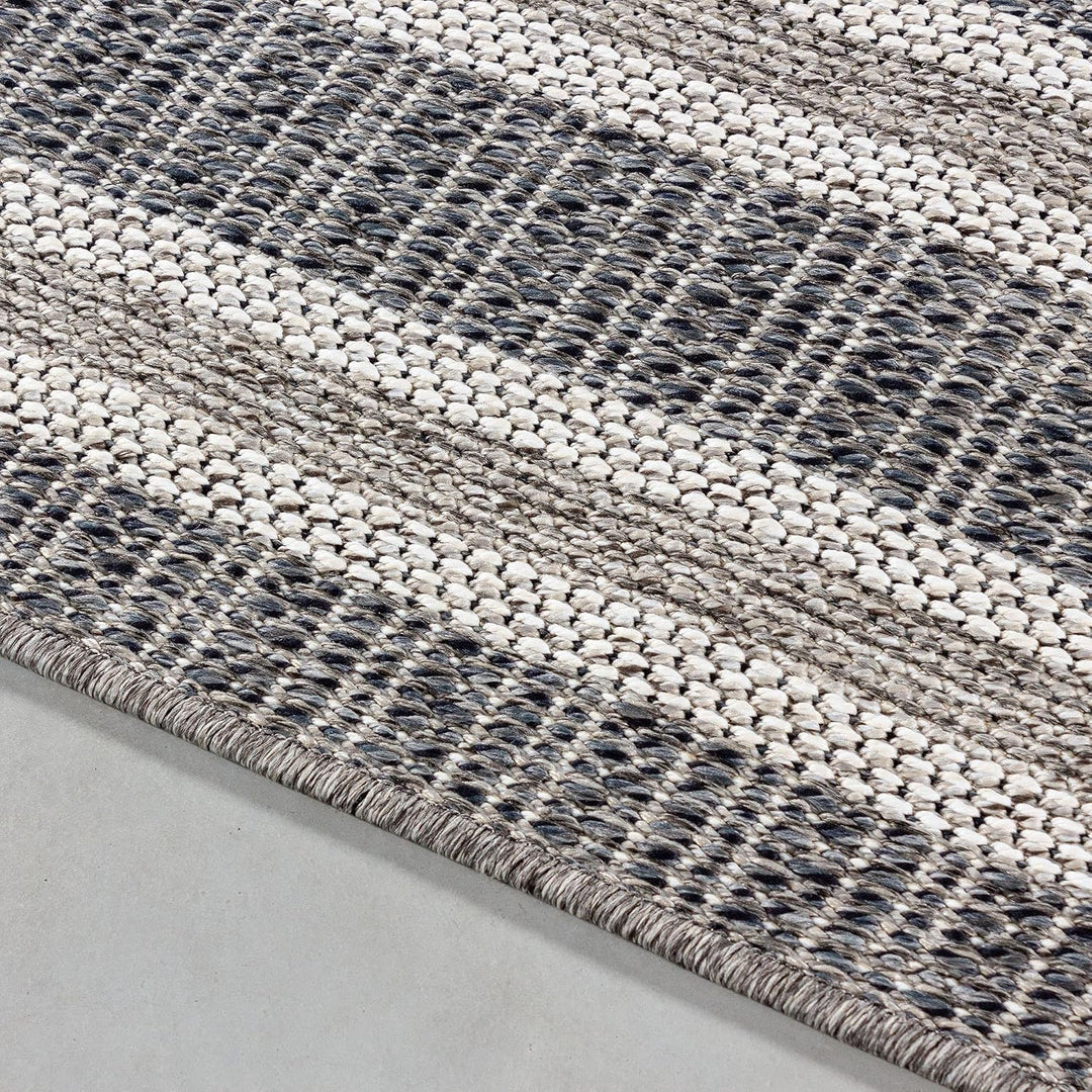 In- &amp; Outdoor Teppich Robuster, Modern Bordüre Design, Rechteckig, Grau und Creme Farbe, Flachgewebe