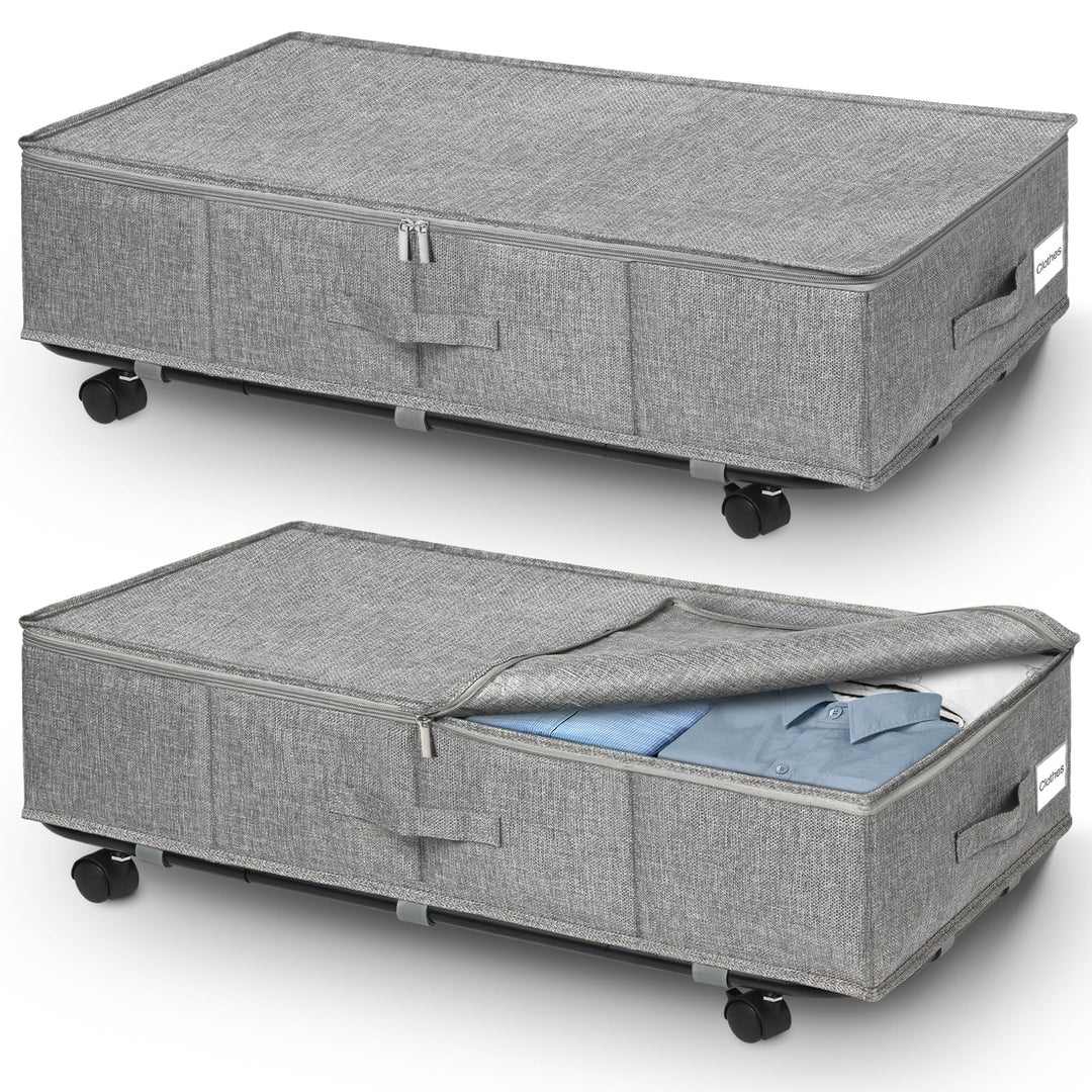 JUPELI 2 Stück Unterbettkommode mit Rollen, 50L faltbare Unterbett-Aufbewahrungsbox, Bettkasten mit