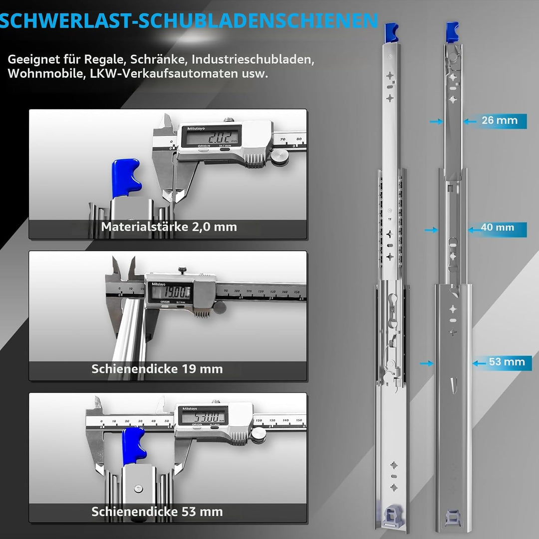 AOLISHENG schubladenschiene vollauszug 550 mm,Schwere schubladenführungen mit Schloss 100 kg Ladekap