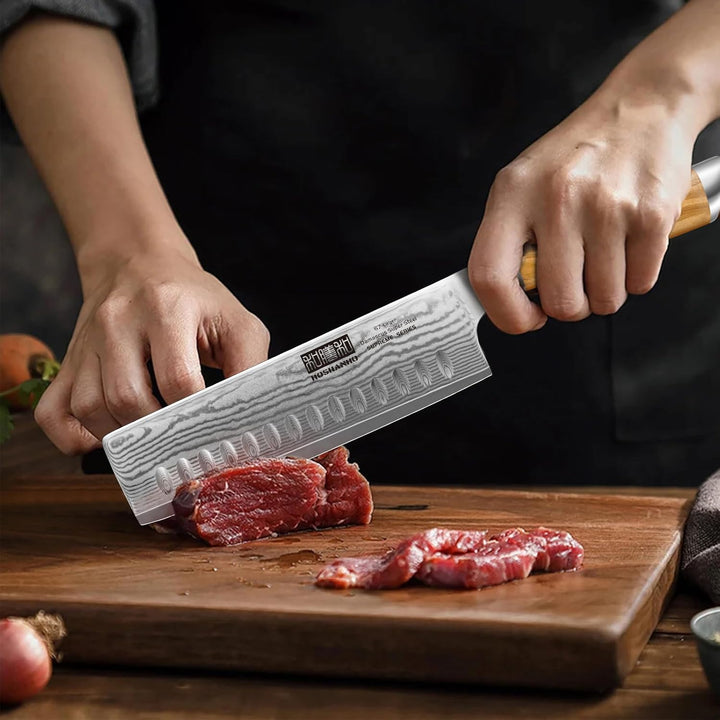 HOSHANHO Damastmesser Kochmesser Nakiri Küchenmesser 16.5cm, Profi 67 Schichten Damaskus Edelstahl C