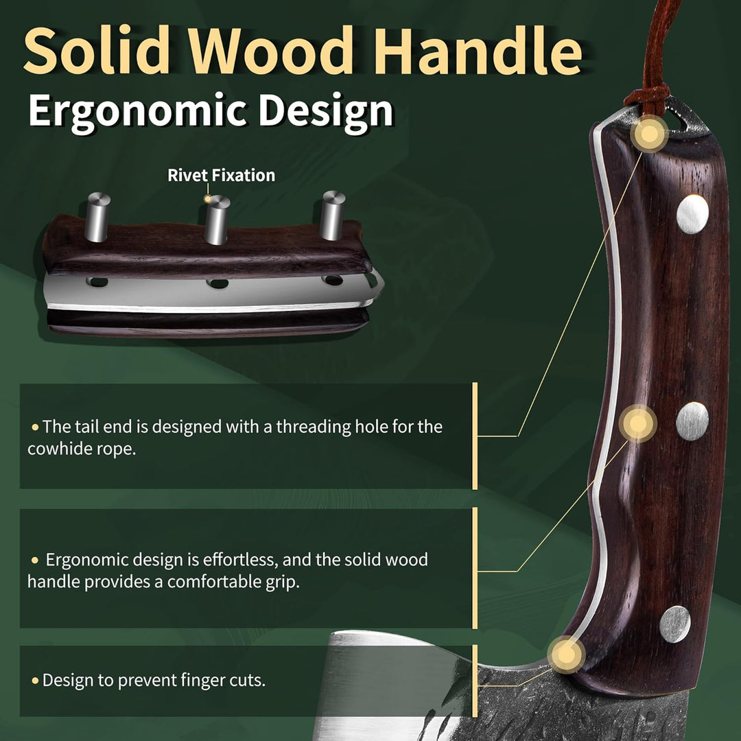 FULLHI Voll-Tang Metzgermesser mit Scheide, serbisches Kochmesser mit hohem Kohlenstoffstahl Fleisch