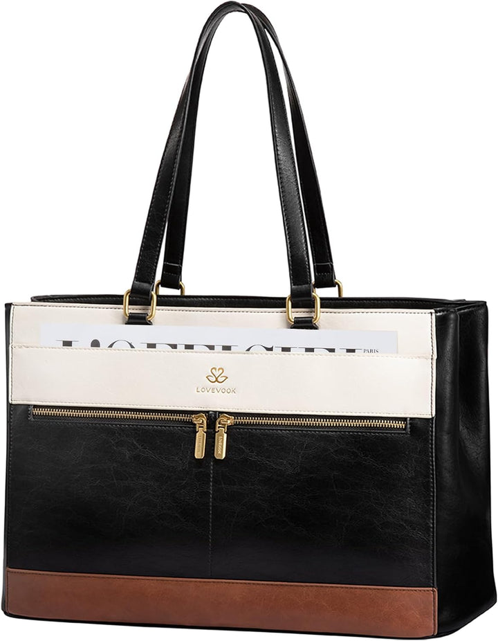 LOVEVOOK Handtasche Damen Gross, 17,3 Zoll Laptoptasche Retro-Leder Arbeitstasche Aktentasche, Leich