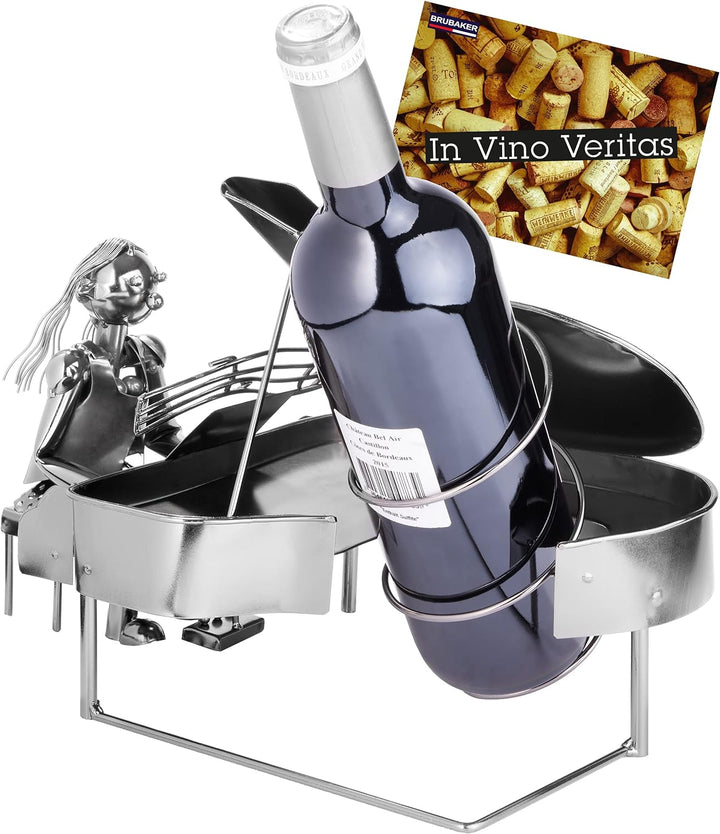 BRUBAKER Weinflaschenhalter Pianistin Klavierspielerin mit Klavier - Metall Skulptur Flaschenständer