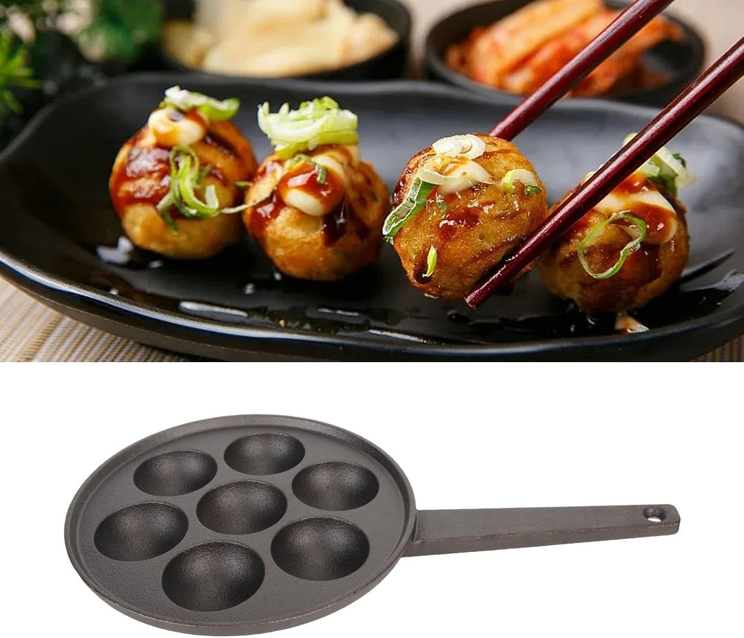 generic 7-Loch-Takoyaki-Grillpfanne aus Gusseisen mit Antihaftbeschichtung – Vertieftes und Vergröss