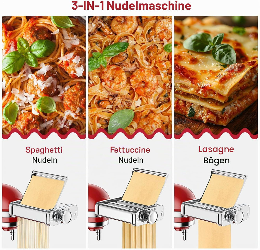 COFUN Edelstahl Nudelaufsatz set für KitchenAid Standmixer, 3 in 1 Pasta Zubehör für KitchenAid Nude
