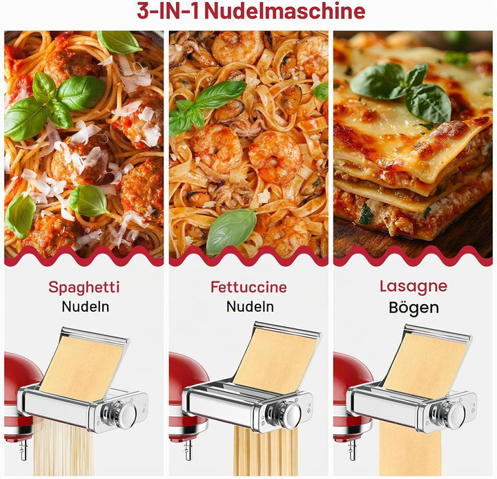 COFUN Edelstahl Nudelaufsatz set für KitchenAid Standmixer, 3 in 1 Pasta Zubehör für KitchenAid Nude