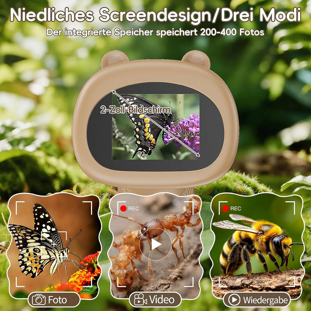 Mikroskop für Kinder - Tragbares Kinder Mikroskop 1000X, Braun | 1000X Taschenmikroskop mit Digitale