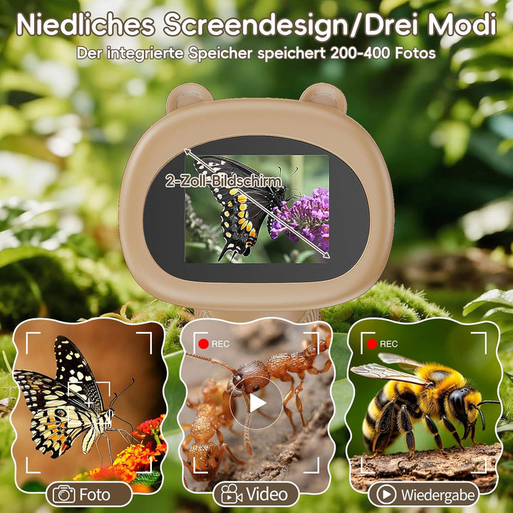 Mikroskop für Kinder - Tragbares Kinder Mikroskop 1000X, Braun | 1000X Taschenmikroskop mit Digitale