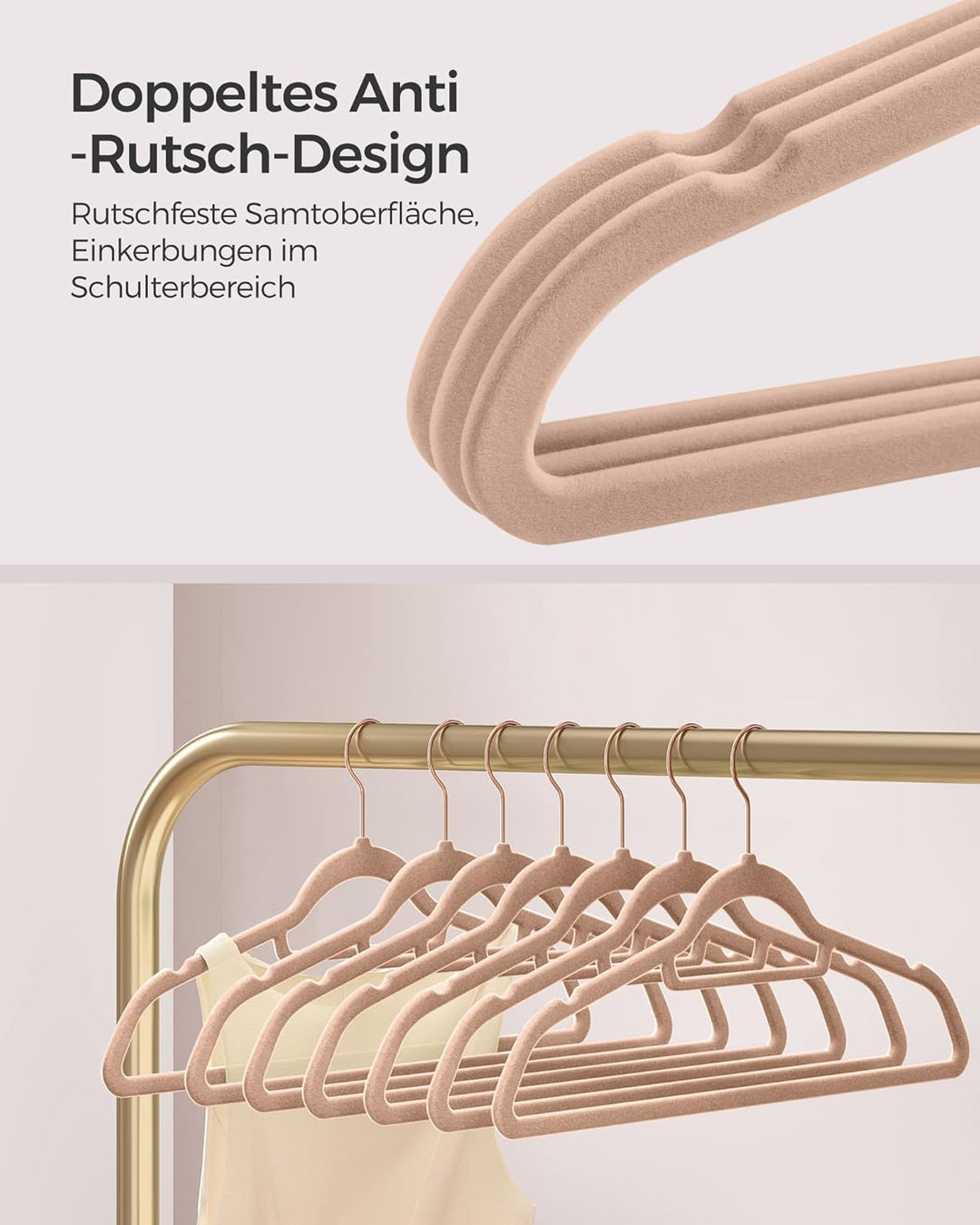 SONGMICS Kleiderbügel Samt, 50er Set, Bügel, rutschfest, kleine Stange für Krawatten, 360° drehbarer