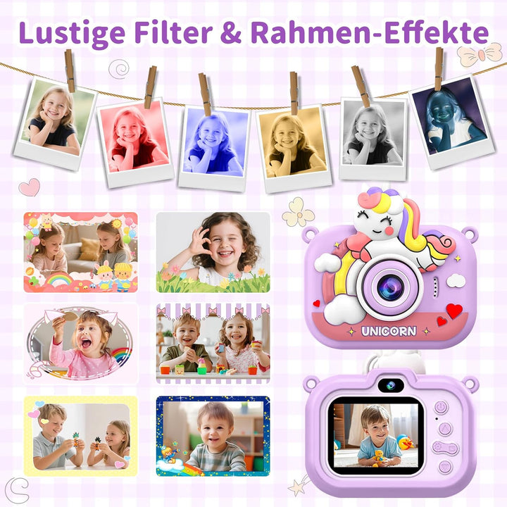 Kinderkamera, 1080P Kinder Kamera mit 2,0" Bildschirm & 32GB-Karte, Digitalkamera Kinder & Selfie-Vi