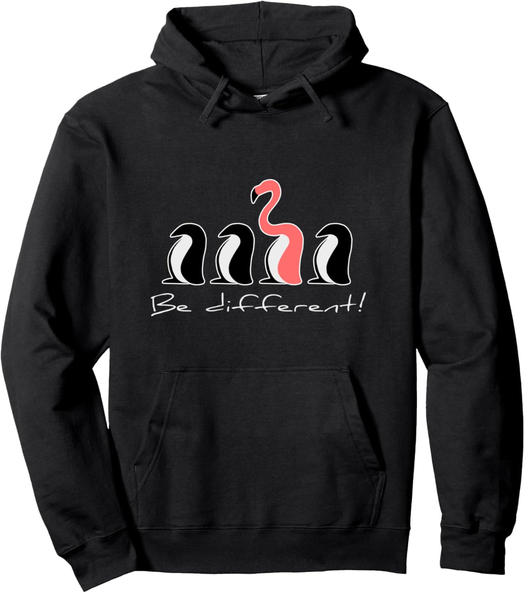 Flaminguin Funky Pink Flamingo Pinguin Be Different Pullover Hoodie