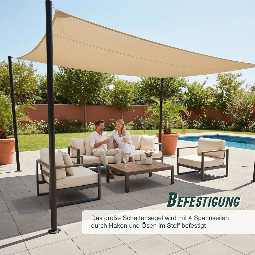Relaxdays Sonnensegel rechteckig, wasserabweisend, UV-beständig, mit Spannseilen, Terrasse, Balkon,