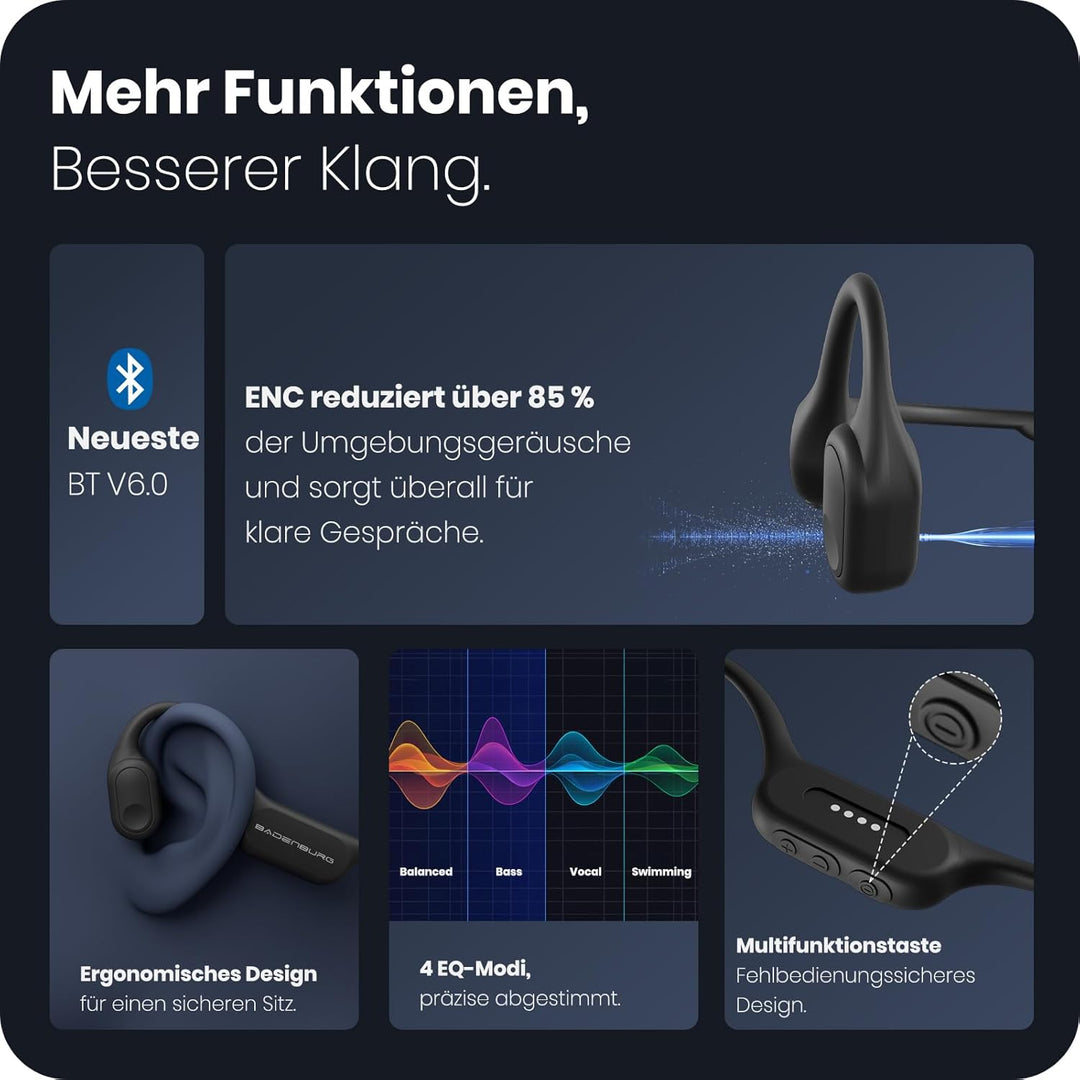 S4 Knochenschall Schwimmen&Tauchen Kopfhörer,IP68 20m TÜV Wasserdicht,Bluetooth 6.0+32GB MP3 Modus,O