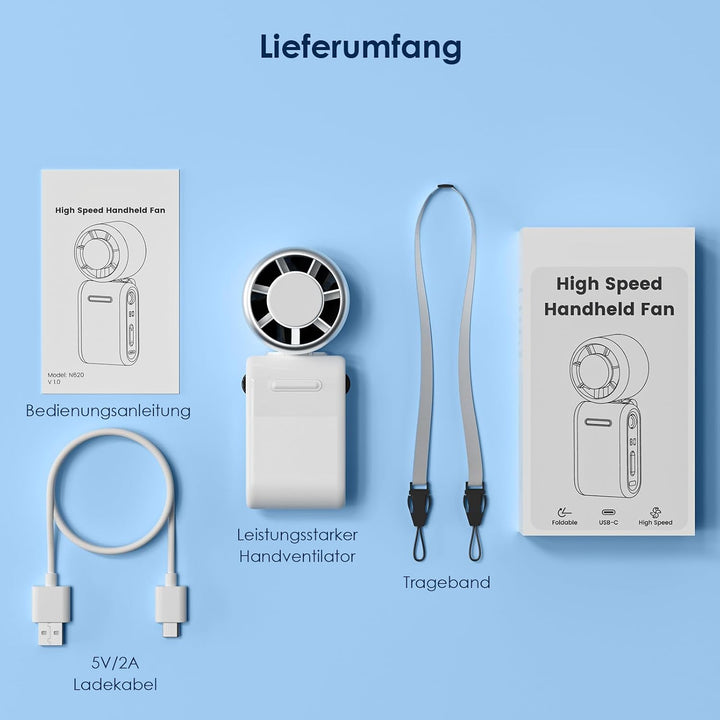Handventilator Tragbarer Mini Ventilator, Turbo Ventilator mit 100 Stufen und LED Display, 3600mAh W