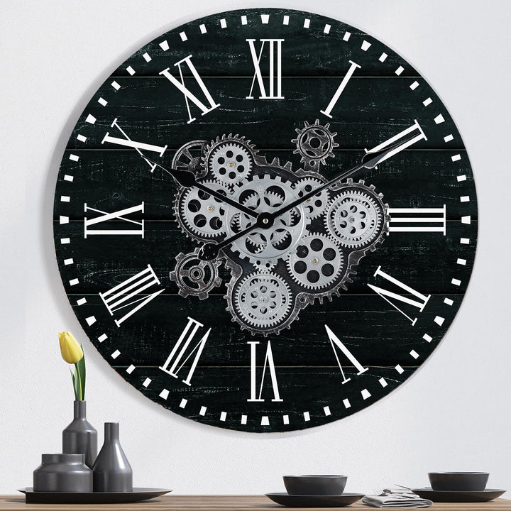 Lafocuse Schwarz Wanduhr Gross mit Beweglichen Zahnrädern Industrial Steampunk XXL Holz Vintage Retr