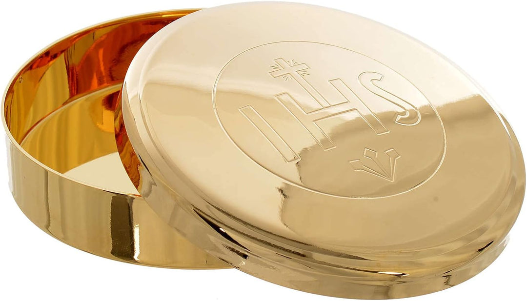 Holyart Hostiendosen und Versehpatenen: Hostiendose aus Messing 7cm mit IHS Schrift