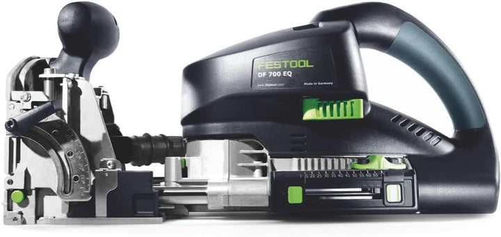 Festool Dübelfräse DF 700 EQ-Plus DOMINO XL (mit DOMINO Fräser, Zusatzanschlag, leere Dübelbox, Gabe