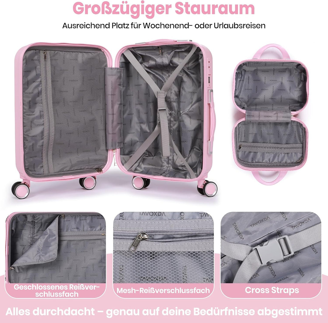 2er-Set Handgepäckkoffer: 20-Zoll-Kabinenkoffer mit Kosmetiktasche – Leichter Hartschalenkoffer aus