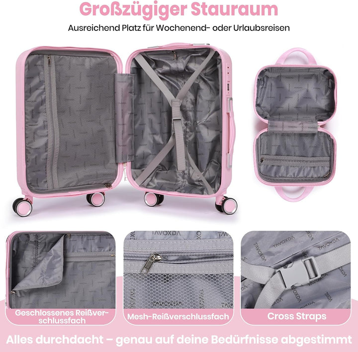 2er-Set Handgepäckkoffer: 20-Zoll-Kabinenkoffer mit Kosmetiktasche – Leichter Hartschalenkoffer aus