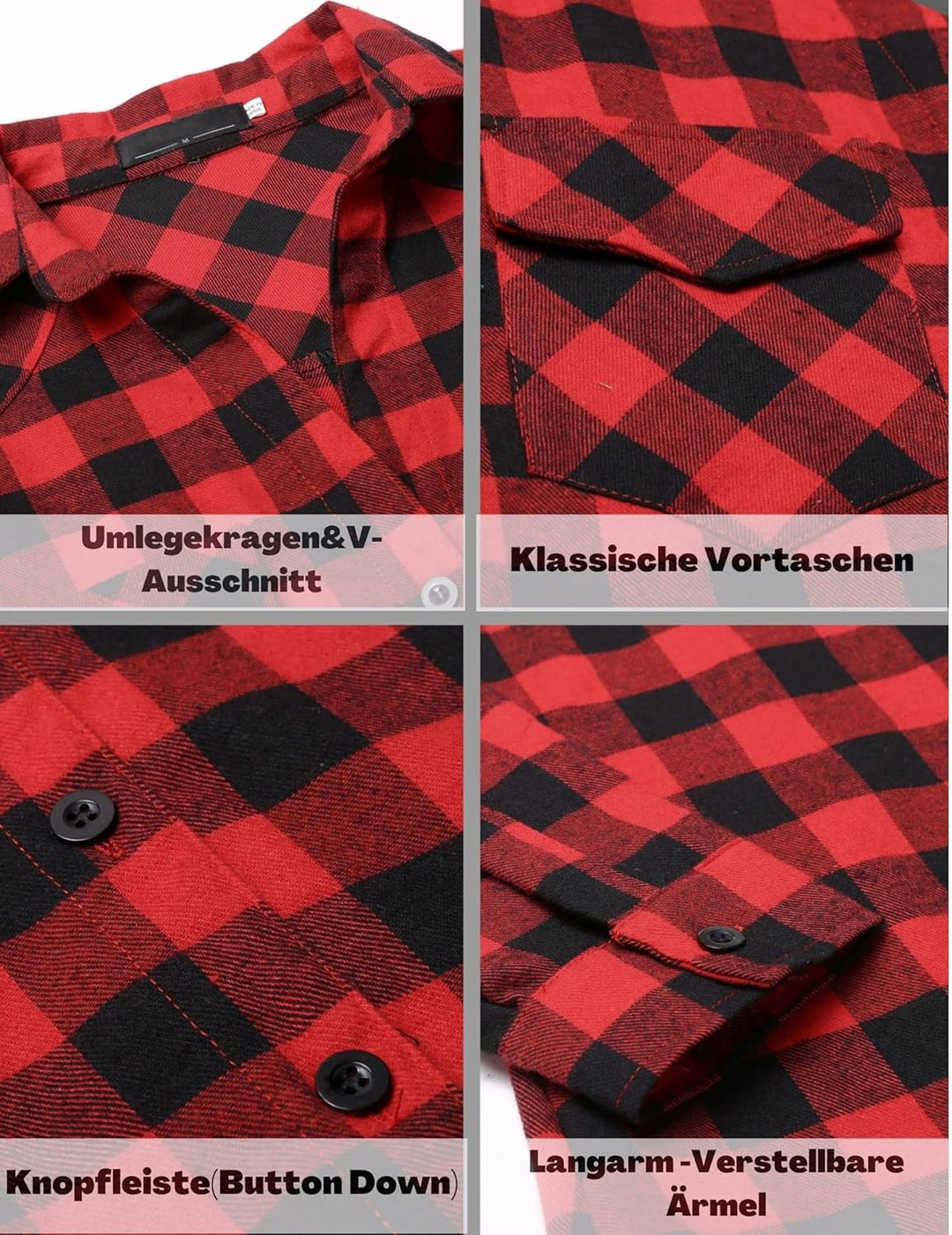 UNibelle Damen Kariertes Hemd mit Knopfleiste Kurz/Langarm Oktoberfest Bluse Karo Tunika Baumwolle T