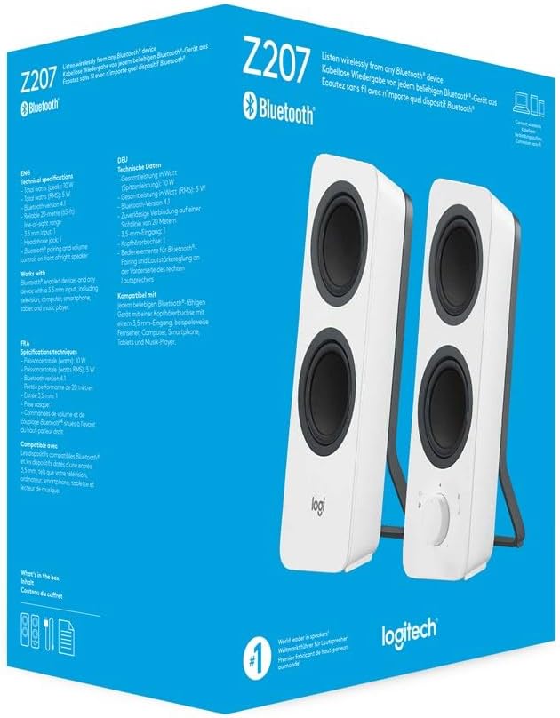 Logitech Z207 Kabelloser PC-Lautsprecher, Bluetooth, Stereo Sound, 10 Watt Spitzenleistung, 3,5 mm E