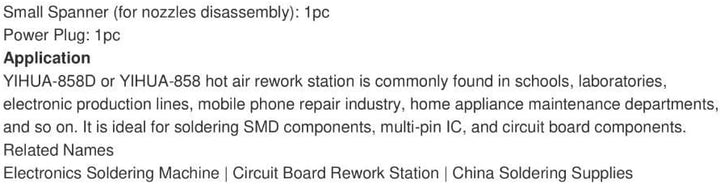 Yihua 858D Heissluftstation SMD Rework Station 650W 100° C... 450 ° C 120L/Min
