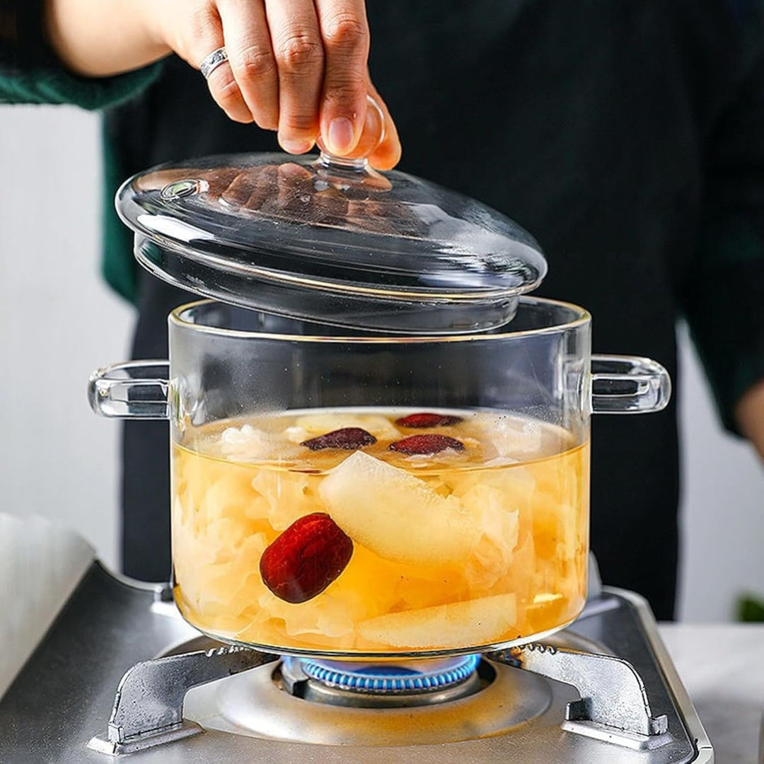 AnaTI Glastopf Kochtopf, 1400ML Suppentopf mit Deckel zum Kochen, Hochtemperaturbeständiger Transpar