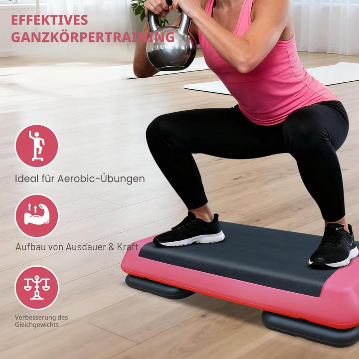 Aerobic Stepper für Fitness und Training, 76x35cm Steppbrett Höhenverstellbar, Step-Plattform-Traine