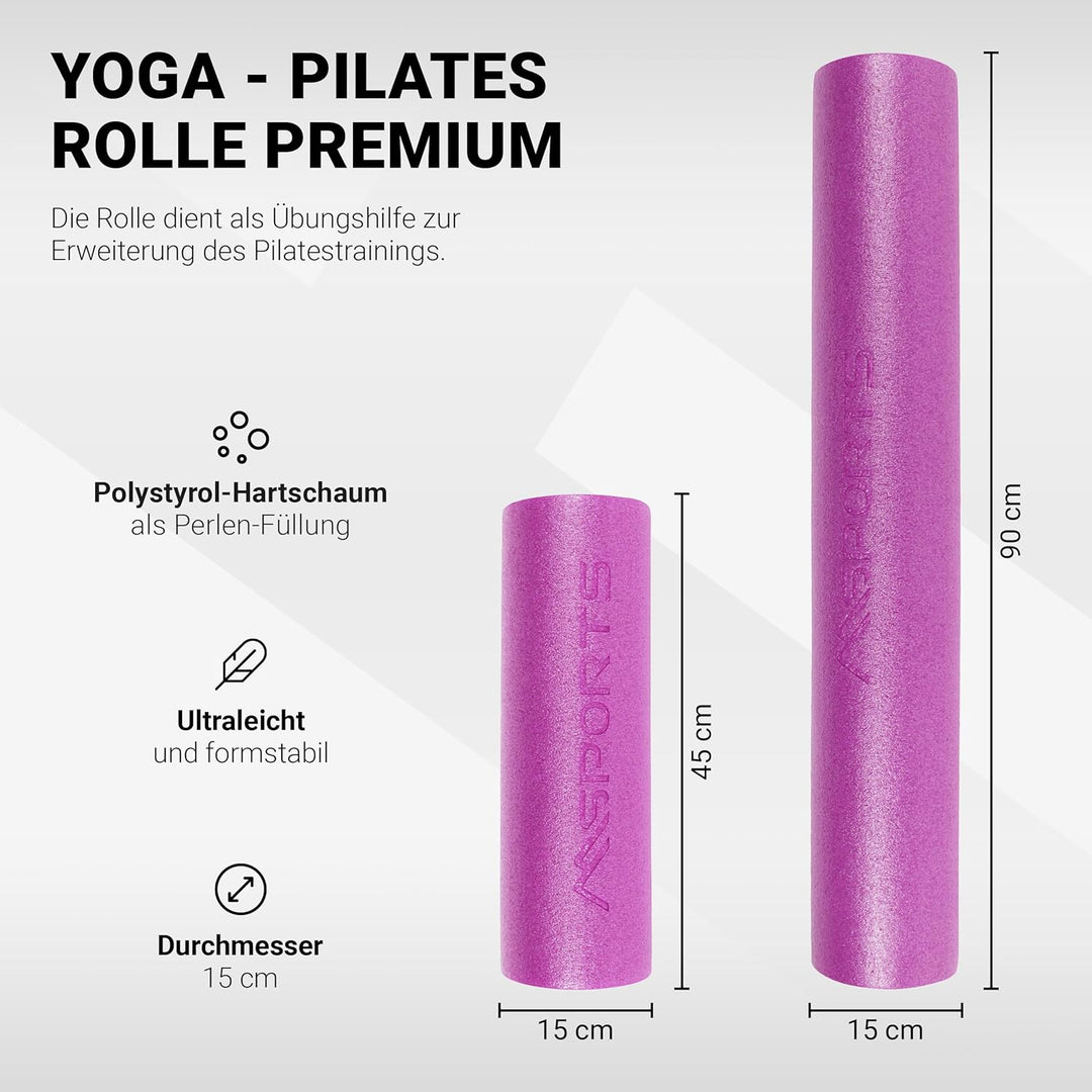 Yoga Rolle Premium | Pilates Rolle - 45 x 15 cm oder 90 x 15 cm - Faszienrolle (Pastellpink, 45 x 15