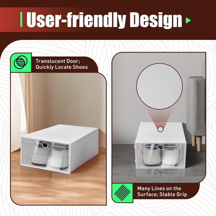 Schuhboxen Stapelbar Transparent, 23 * 33 * 14cm Faltbar Schuhkarton Mit Deckel, Für Schuhe Bis Grös