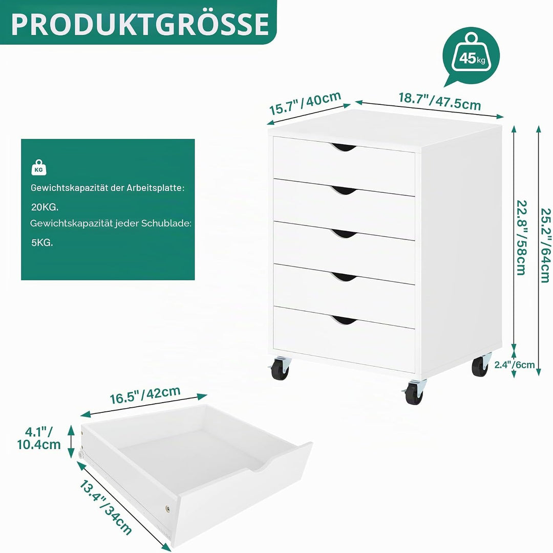 YITAHOME Mobiler Aktenschrank mit 5 Schubladen, Aktenschrank aus Holz für A4, Briefformat, Aktenschr