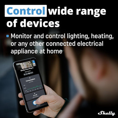 SHELLY WLAN-Steckdose Plus Plug S, 12 A, Messfunktion, schwarz. 5 Stück