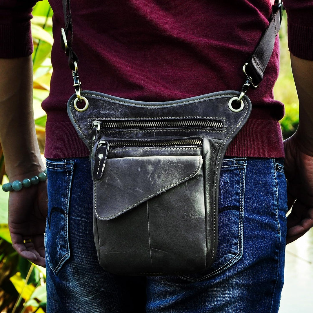 Le'aokuu Herren Echtes Leder Rucksäcke Beinbeutel Beintasche Hüfttasche Hip Bum Weist Pack Outdoor M