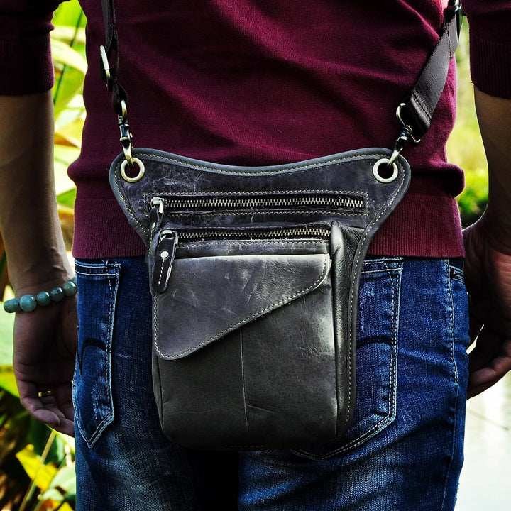 Le'aokuu Herren Echtes Leder Rucksäcke Beinbeutel Beintasche Hüfttasche Hip Bum Weist Pack Outdoor M