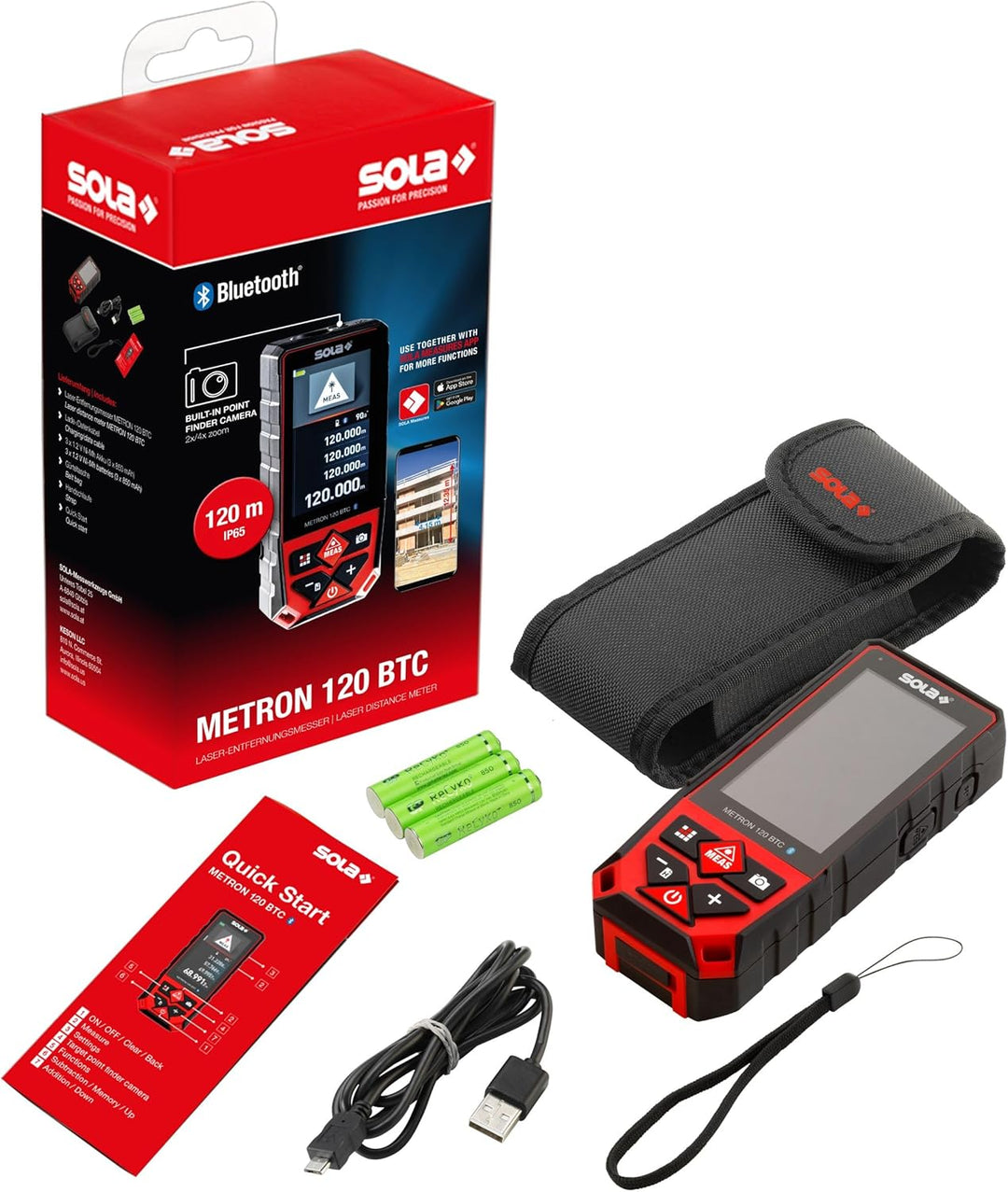 SOLA METRON BT - Laser Entfernungsmesser 30m, 60m, 80m, 120m – Distanzmesser Laser mit Bluetooth Dat