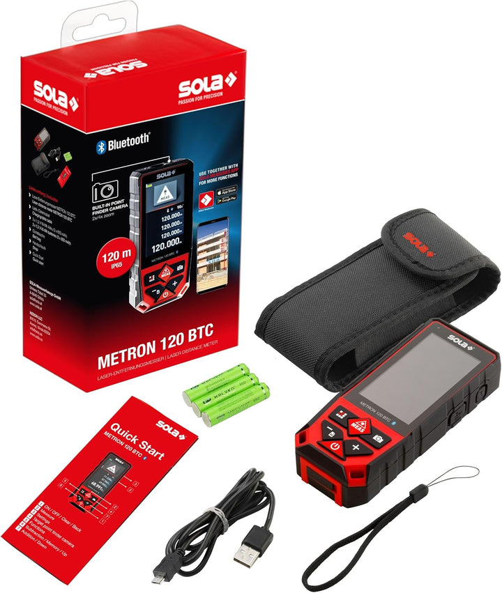 SOLA METRON BT - Laser Entfernungsmesser 30m, 60m, 80m, 120m – Distanzmesser Laser mit Bluetooth Dat