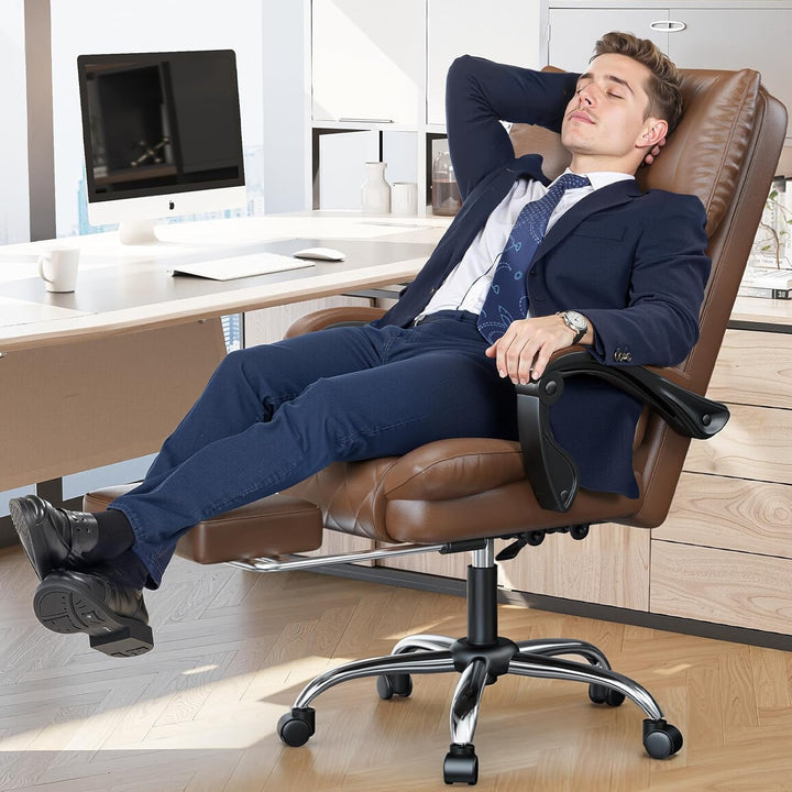 naspaluro Chefsessel Bürostuhl mit Fussstütze, Schreibtischstuhl Ergonomisch, PU Leder Computerstuhl