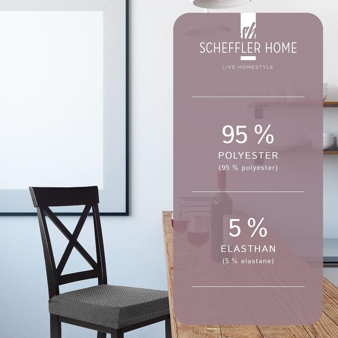 SCHEFFLER-Home Stretch Stuhlbezug Luna Anthrazit/Stuhlüberzug 6er Set elastische Flanell Stuhlbezüge
