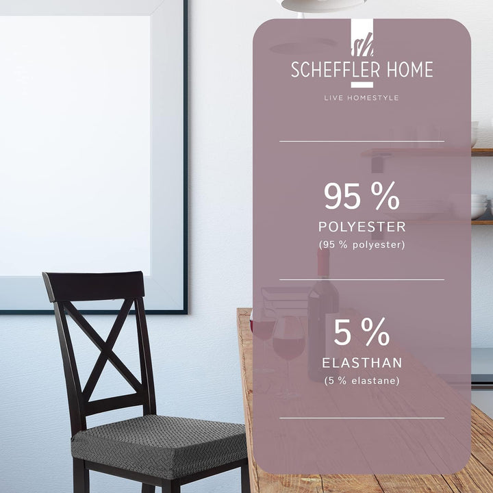 SCHEFFLER-Home Stretch Stuhlbezug Luna Anthrazit/Stuhlüberzug 6er Set elastische Flanell Stuhlbezüge