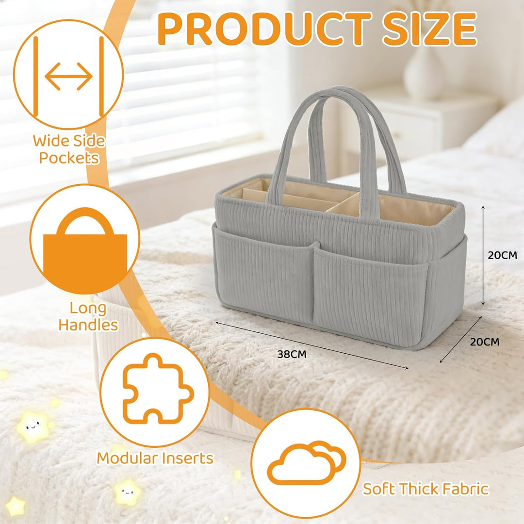 Wickelkorb Cord für Wickeltisch,Baby Windel Caddy Organizer mit Wechselbaren Fächern,Stilvoller Aufb