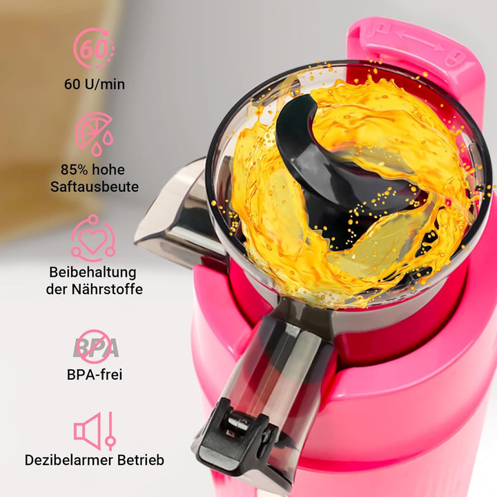 Ventray Ginnie Entsafter | Slow Juicer mit 60 U/min | 45mm Öffnung | Rückwärts Funktion und Zwei Fil