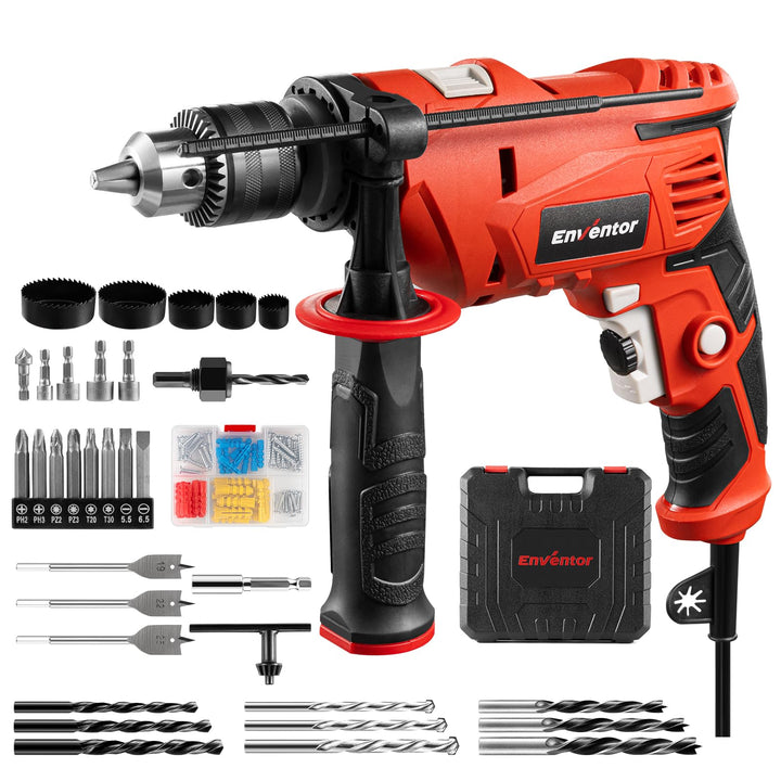 ENVENTOR 900W Schlagbohrmaschine, Elektrische Bohrmaschine mit 36 Stück Zubehör, 2-in-1 Funktion,