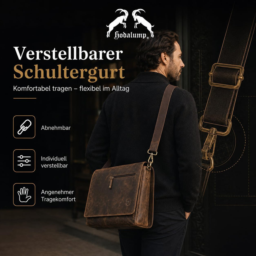 hodalump - Premium Echt-Leder Laptoptasche (bis 17 Zoll) als Umhängetasche - Notebooktasche für Dame