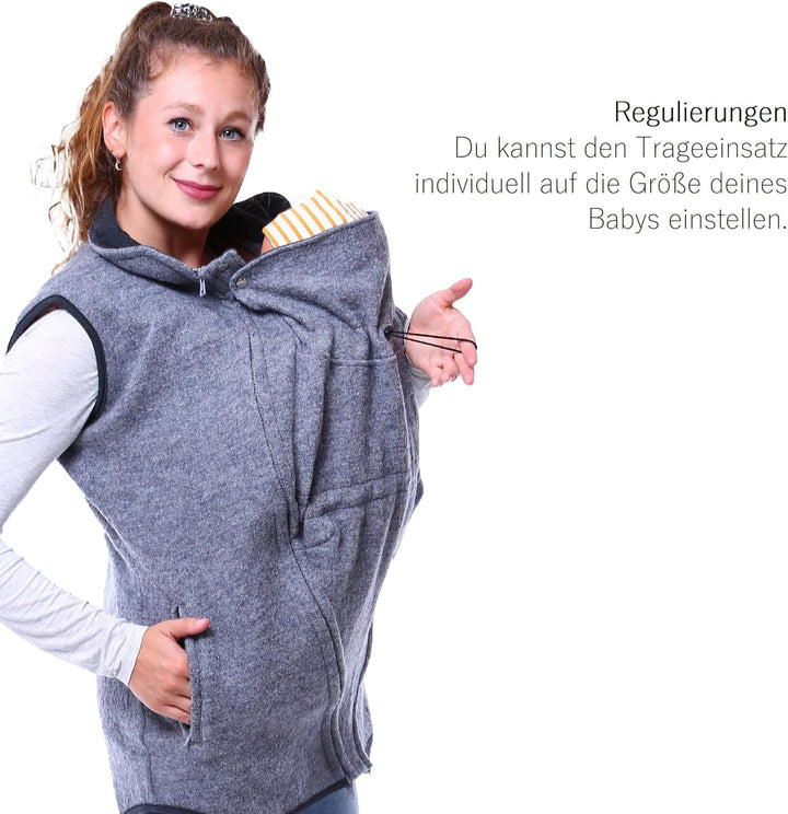 Viva la Mama - Trageweste aus Wollwalk Umstandsweste Wollweste zum Babytragen - PEVE XXL Grau, XXL G