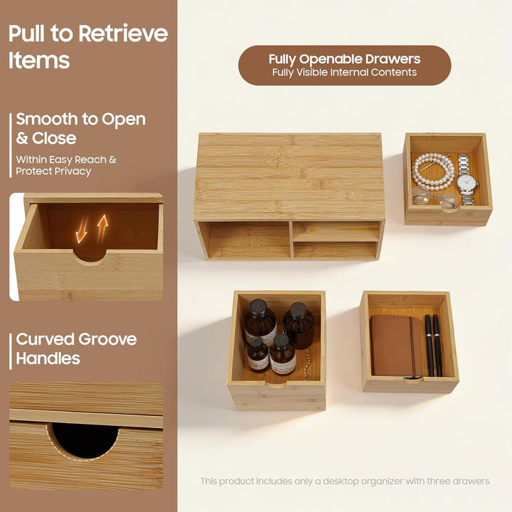 Minikommode, 2-Stöckig Schubladenbox Holz Schreibtisch Organizer Vintage Natur, Kosmetik Organizer H