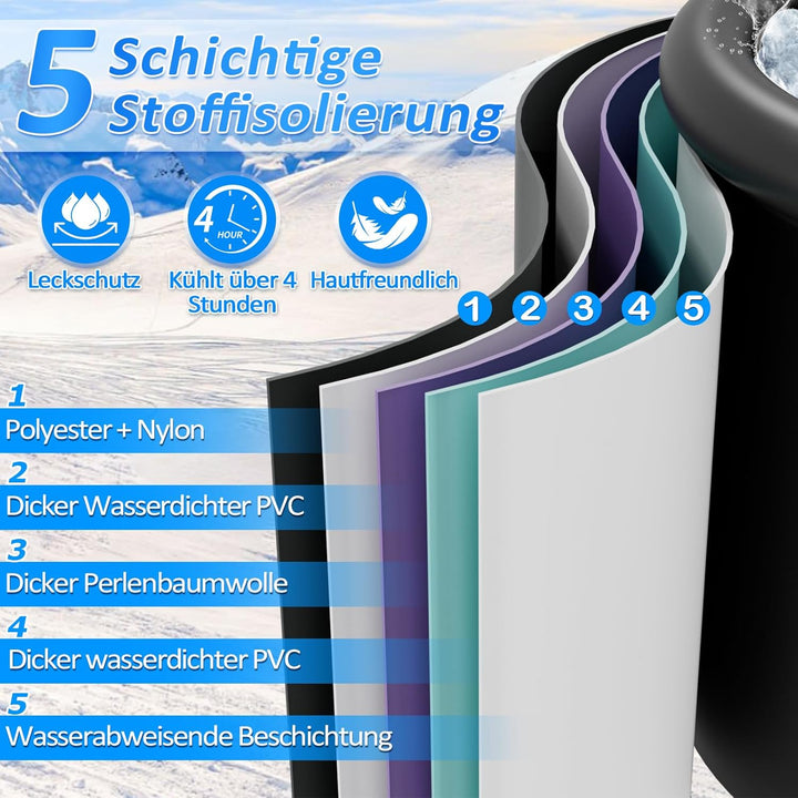 Eisbad Tonne 80 cm, Faltbare Badewanne 390L mit Abdeckung, Eisbaden zu Hause, Kältetherapie Set mit